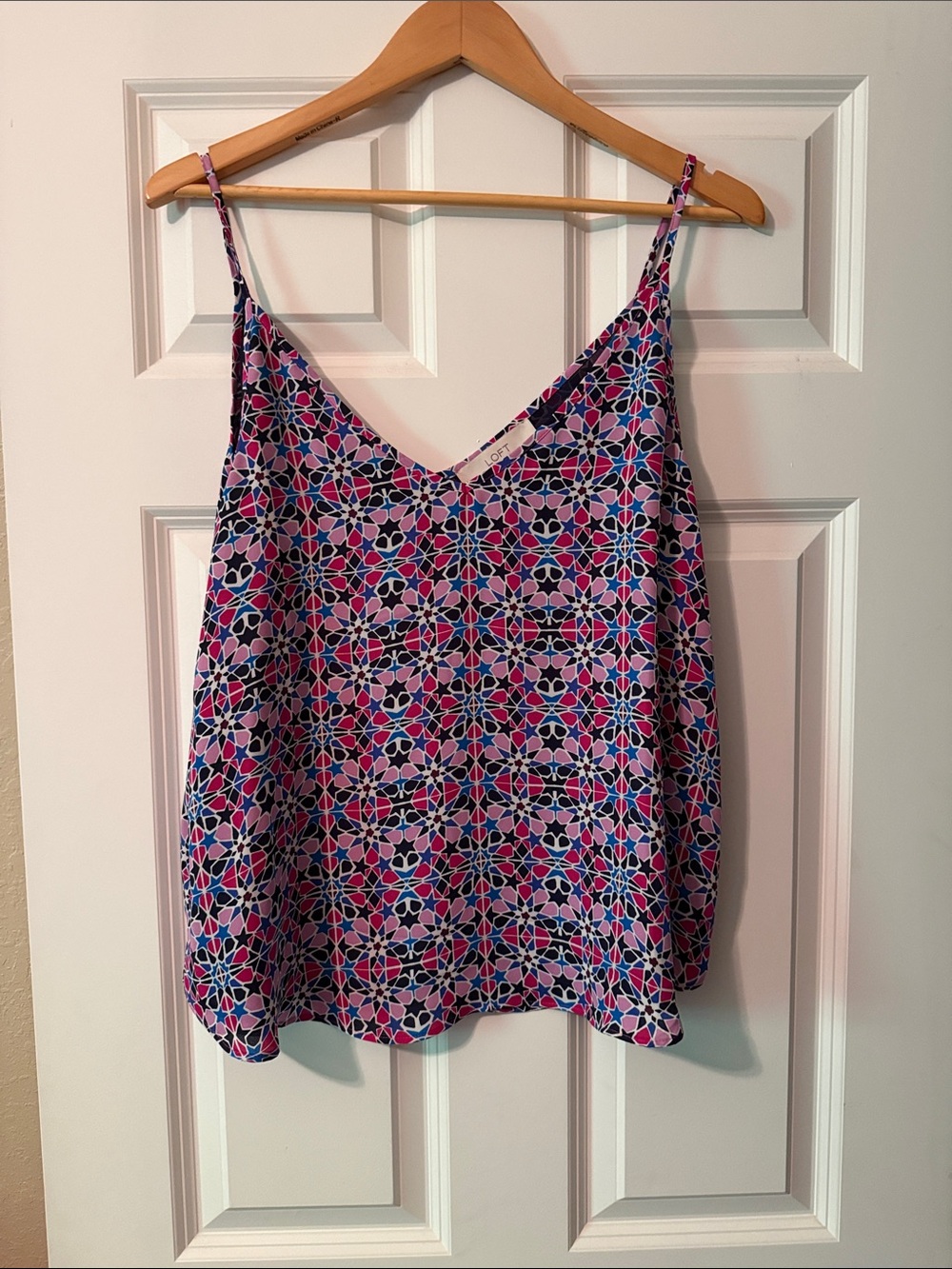 LOFT Pink and Blue Geometric Floral Camisole